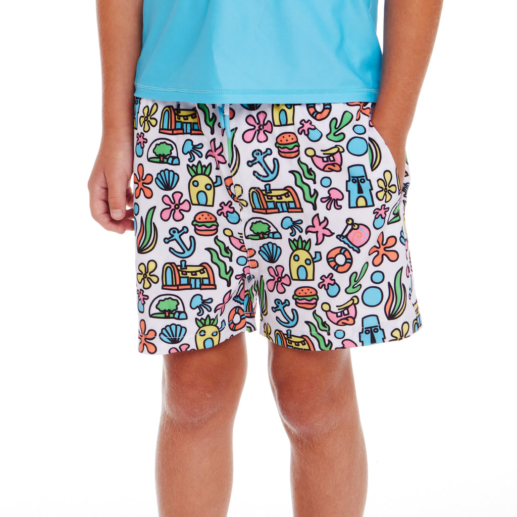 SpongeBob SquarePants™ x Andy & Evan® | Kids (2-7) 3D Dot Pocket & Bikini Bottom Rash Guard Set - Andy & Evan