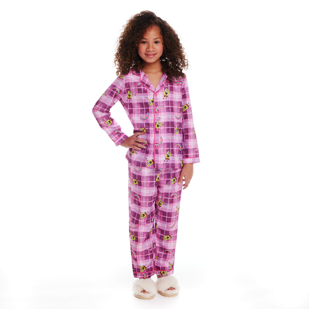 SpongeBob SquarePants™ x Andy & Evan® | Kids (3-8) Flannel Plaid Pajama Set | Pink - Andy & Evan