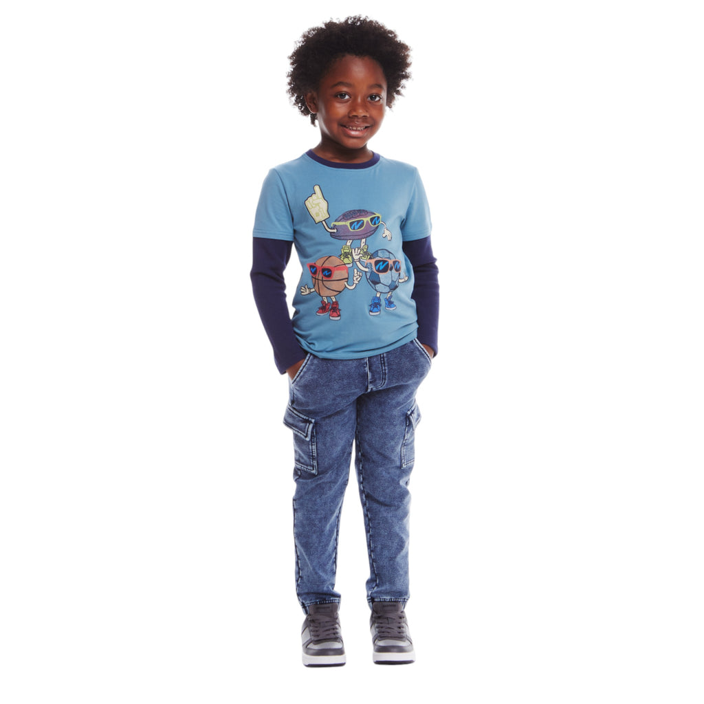 Kids Jersey Twofer Tee & Terry Pants Set | Blue Navy Sports - Andy & Evan