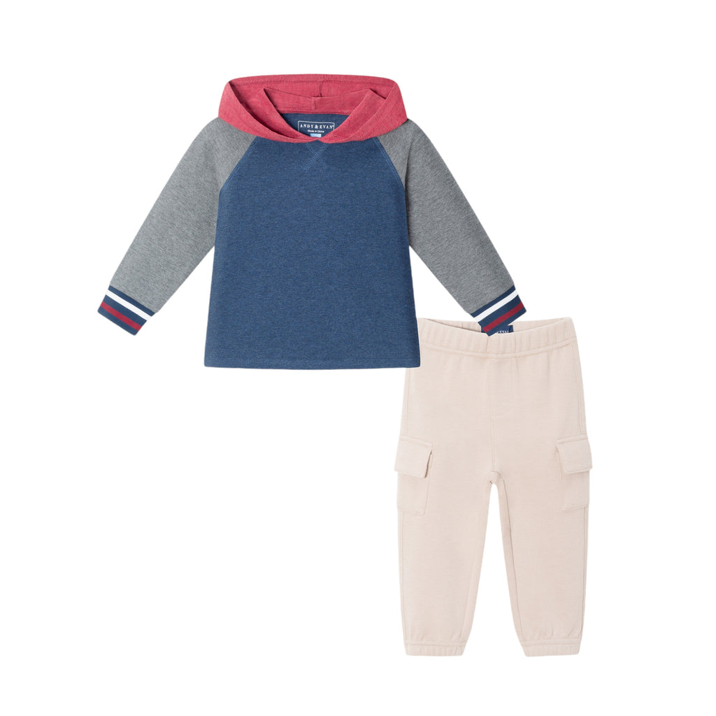 Infant Hooded Jersey Tee & Jogger Set | Red, Navy, Heather Grey - Andy & Evan