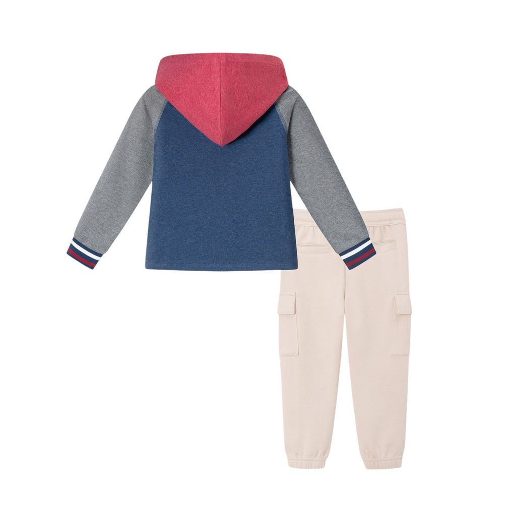 Kids Hooded Colorblocked Jersey Tee & Jogger Set | Red Navy & Heather Grey - Andy & Evan