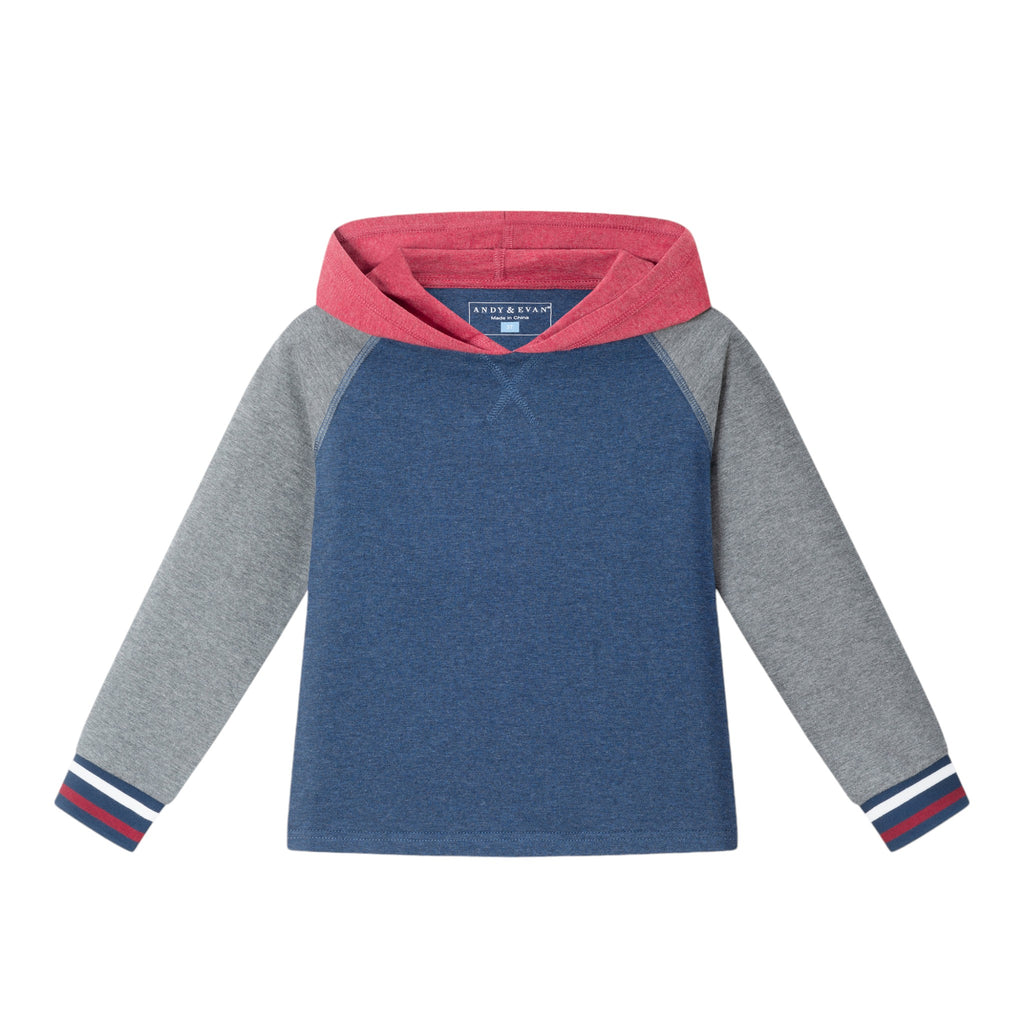 Kids Hooded Colorblocked Jersey Tee & Jogger Set | Red Navy & Heather Grey - Andy & Evan