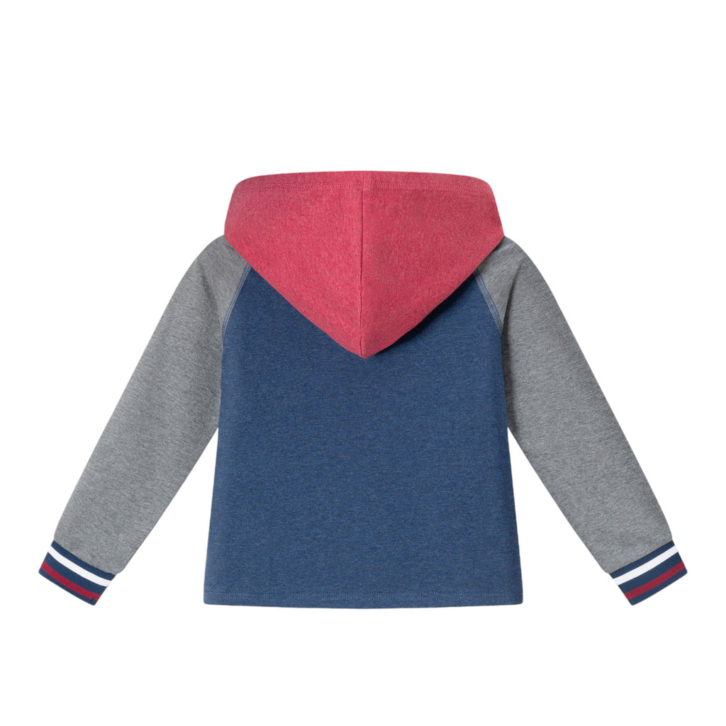 Kids Hooded Colorblocked Jersey Tee & Jogger Set | Red Navy & Heather Grey - Andy & Evan