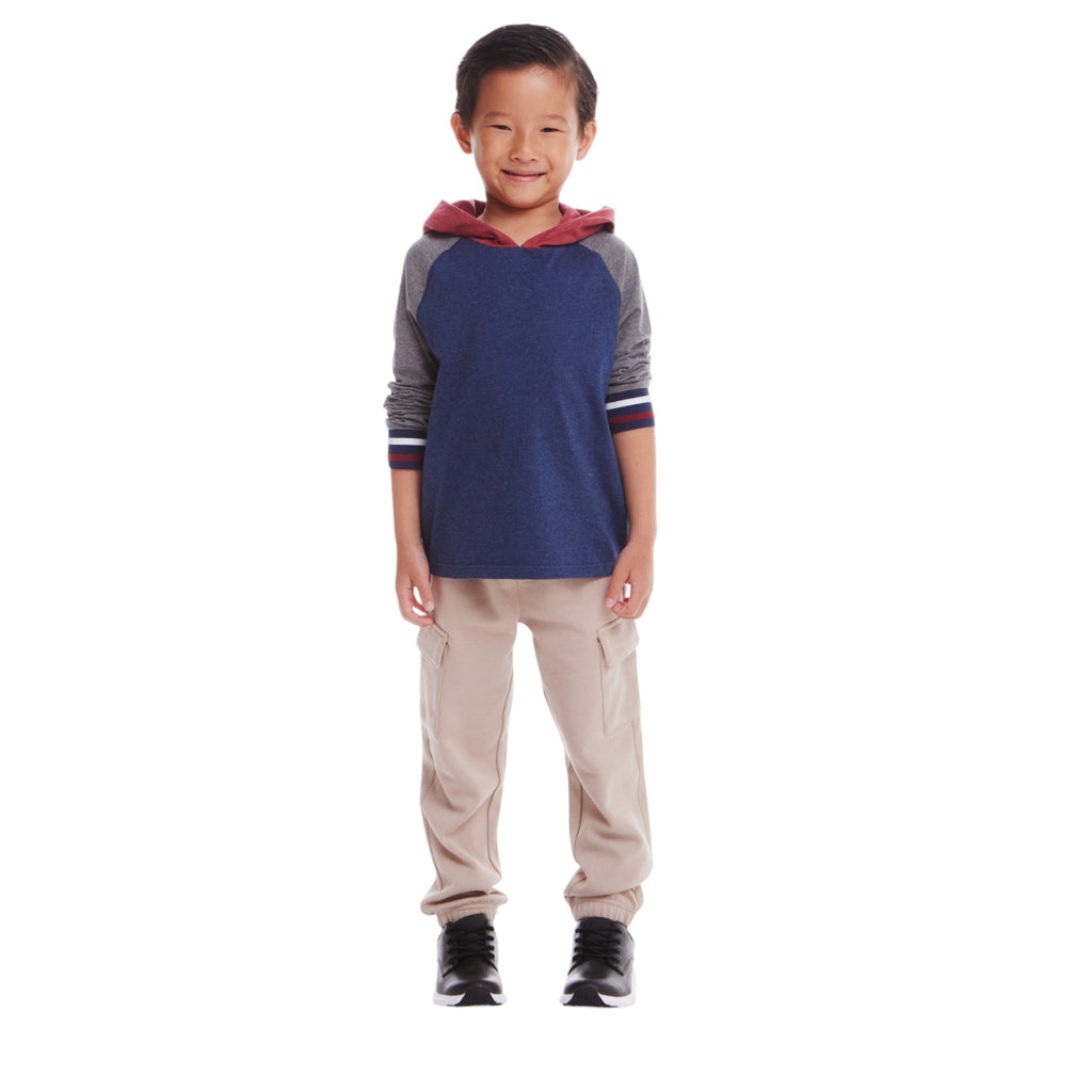 Kids Hooded Colorblocked Jersey Tee & Jogger Set | Red Navy & Heather Grey - Andy & Evan