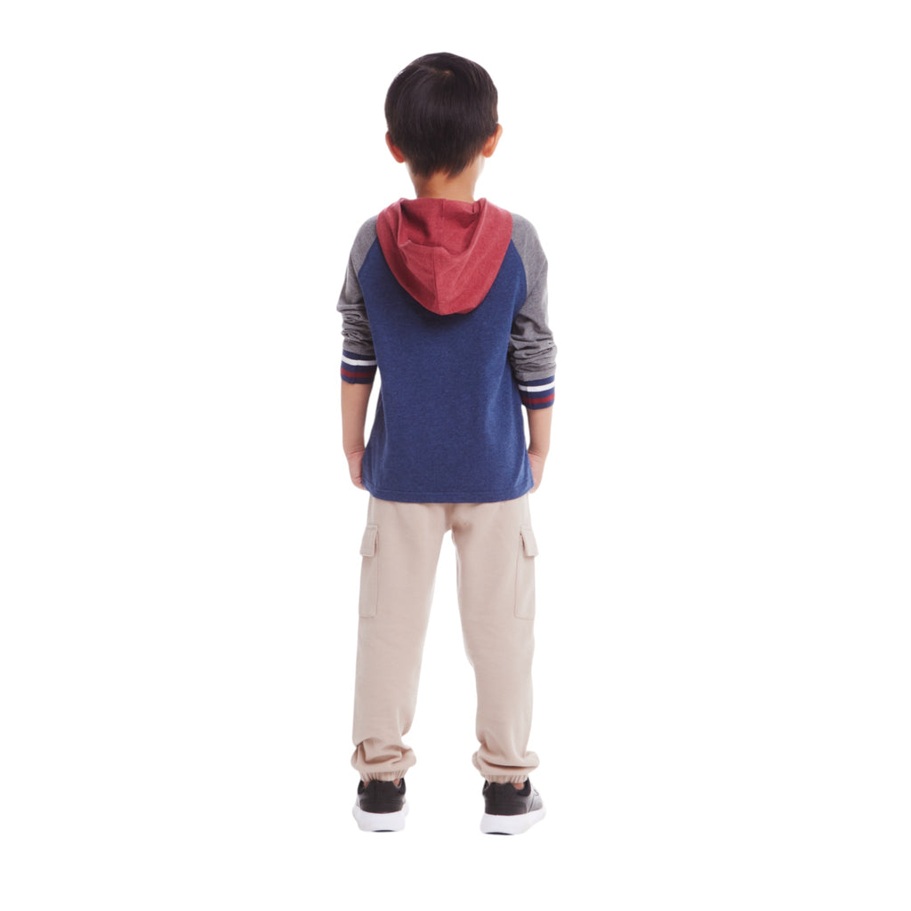 Kids Hooded Colorblocked Jersey Tee & Jogger Set | Red Navy & Heather Grey - Andy & Evan