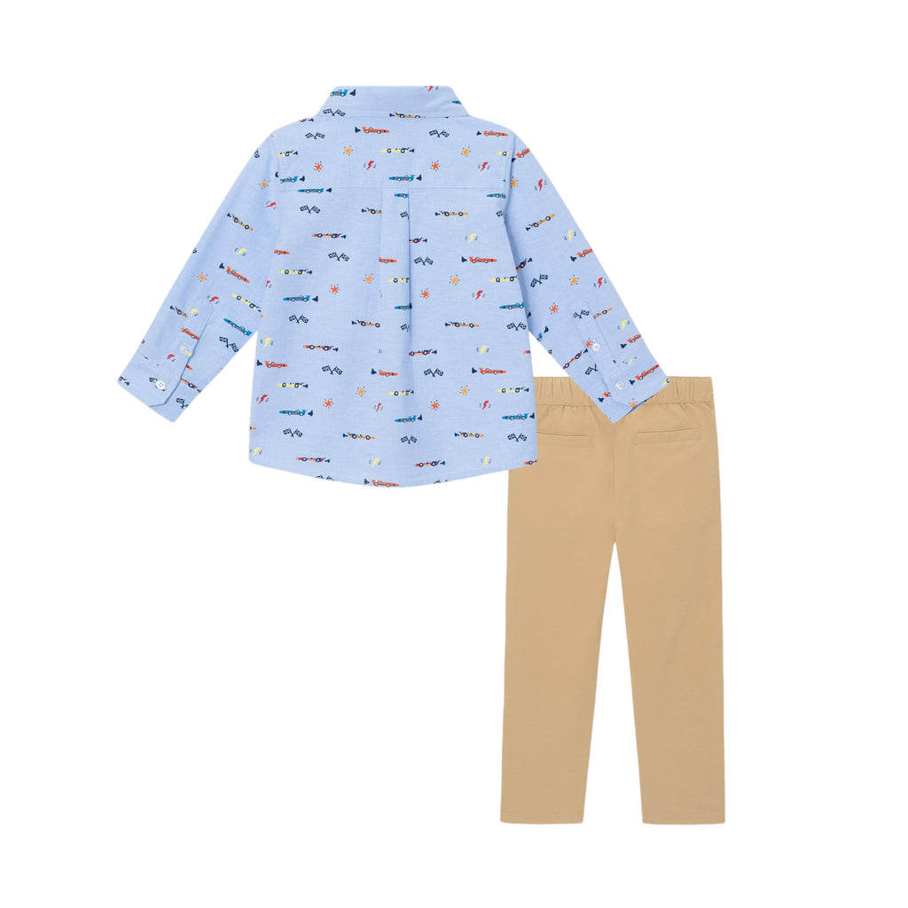 Kids Chambray Buttondown & Cognac Pant Set | Racecars - Andy & Evan