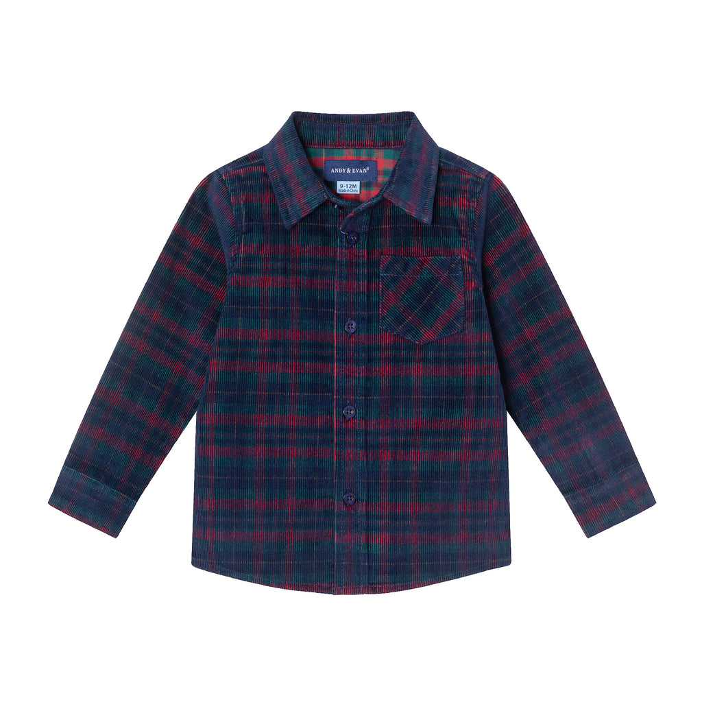 Infant Cord Buttondown & Navy Joggers Set | Red Plaid - Andy & Evan