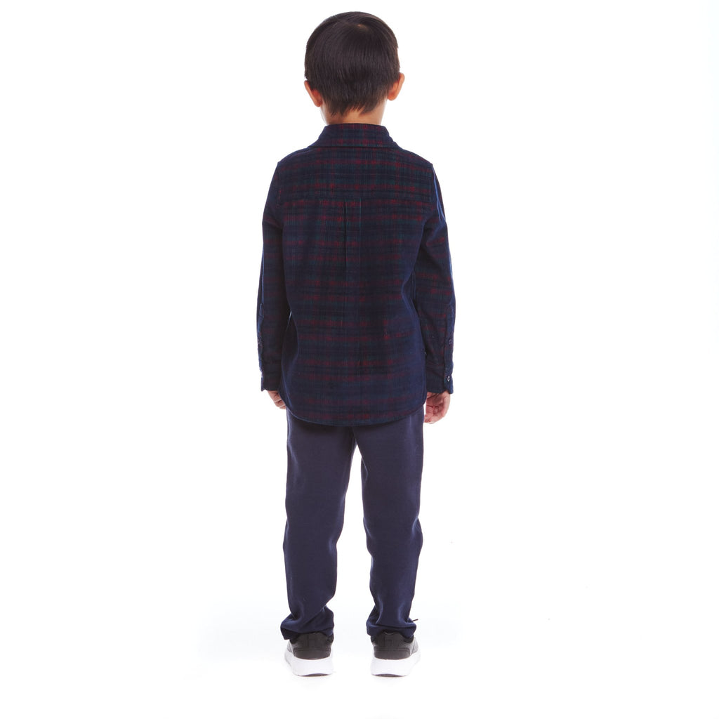 Kids Cord Buttondown & Navy Joggers Set | Red Plaid - Andy & Evan