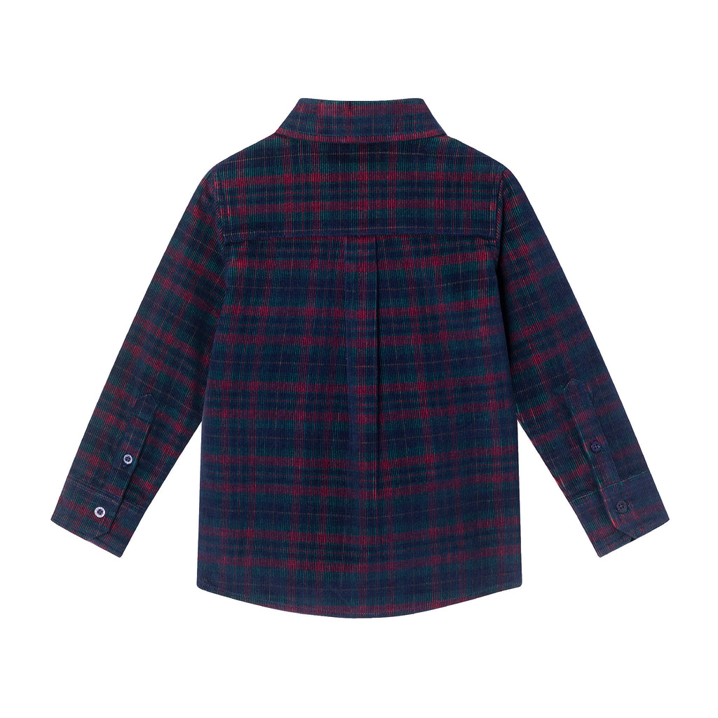 Kids Cord Buttondown & Navy Joggers Set | Red Plaid - Andy & Evan