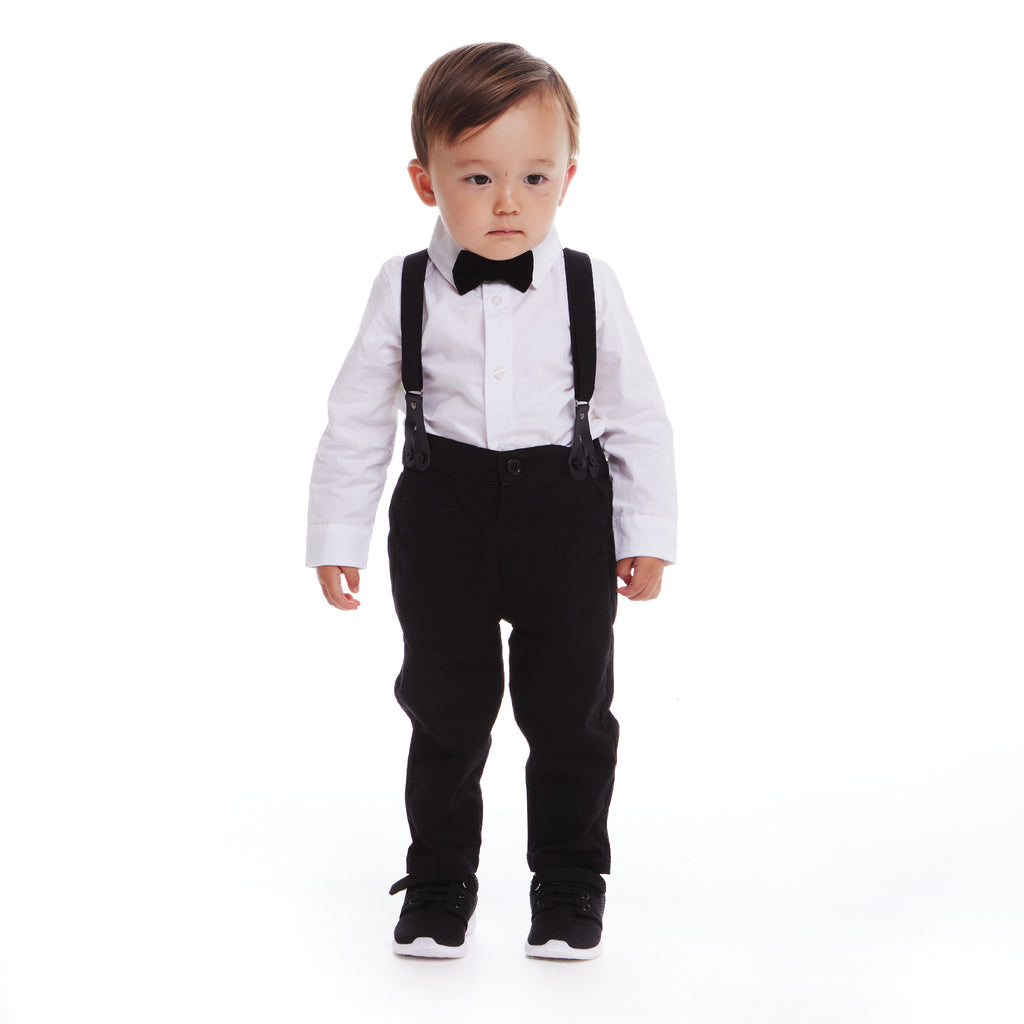 Infant 4-Piece Classic Buttondown Suspenders & Pant Set | Crisp White - Andy & Evan