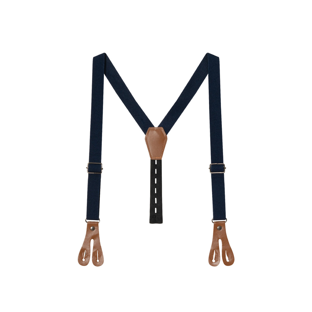 Infant 4-Piece Set Buttondown Suspenders & Pant Set | Navy Gingham - Andy & Evan