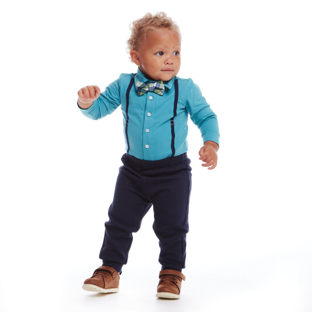 Infant Suspender Shirtzie® & Pique Pant Set | Teal - Andy & Evan