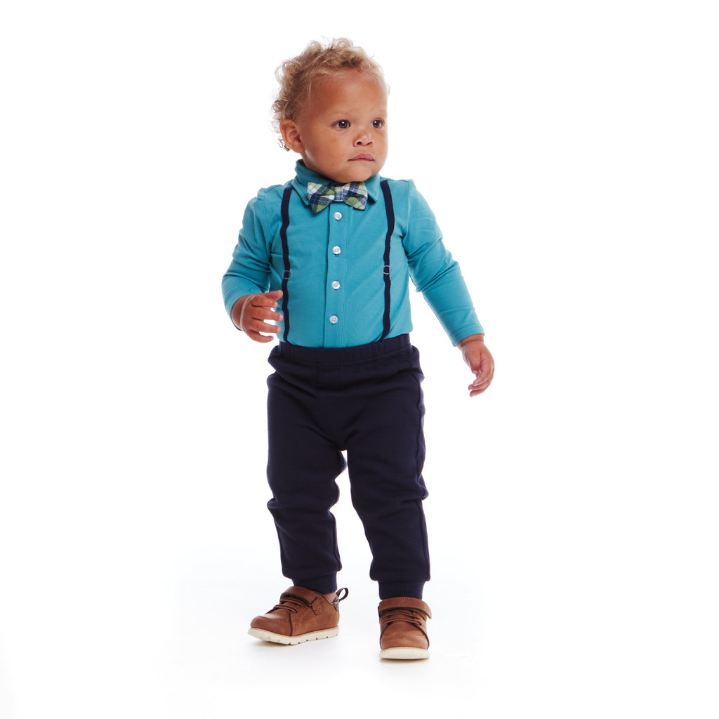 Infant Suspender Shirtzie® & Pique Pant Set | Teal - Andy & Evan