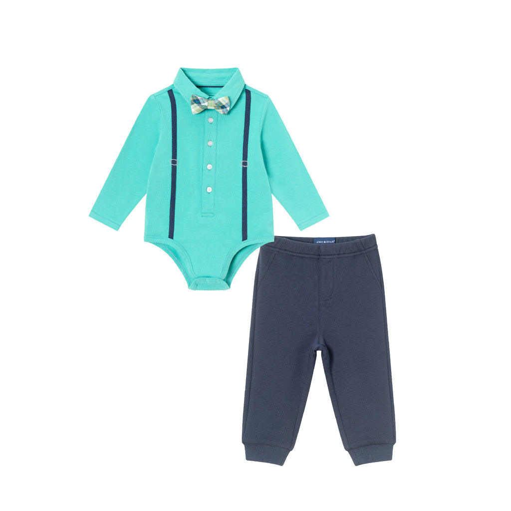 Infant Suspender Shirtzie® & Pique Pant Set | Teal - Andy & Evan