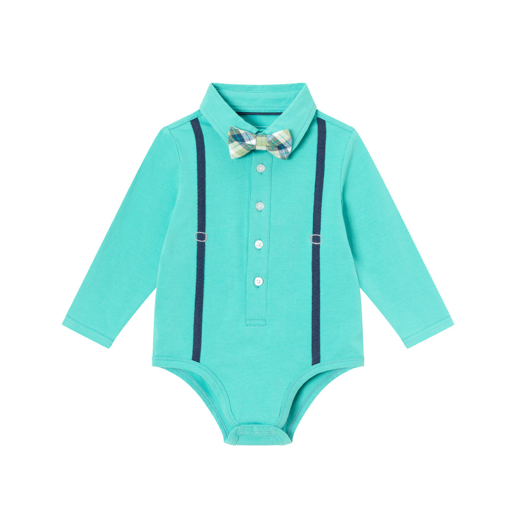 Infant Suspender Shirtzie® & Pique Pant Set | Teal - Andy & Evan