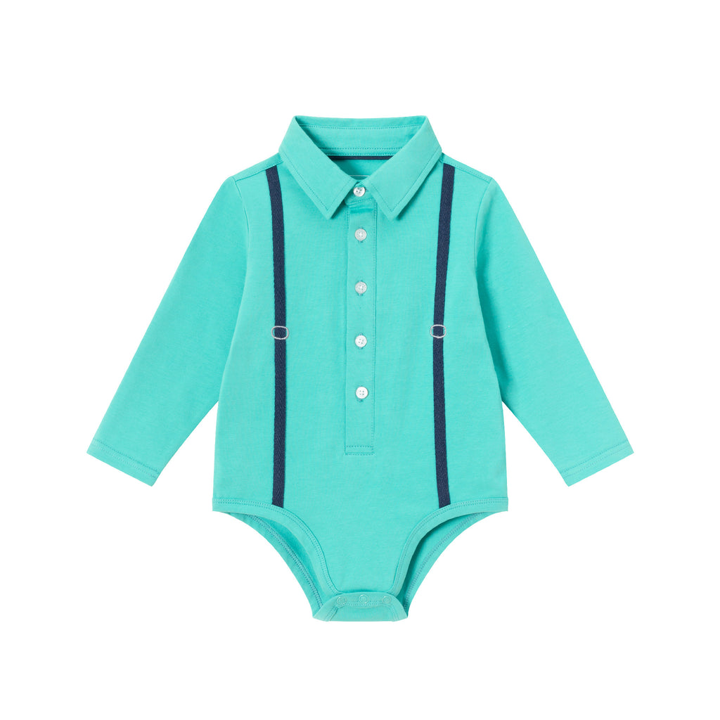 Infant Suspender Shirtzie® & Pique Pant Set | Teal - Andy & Evan