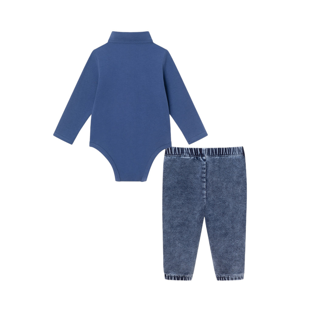 Infant 2-Piece Suspender Shirtzie® & Faux Denim Terry Pant Set | Navy - Andy & Evan