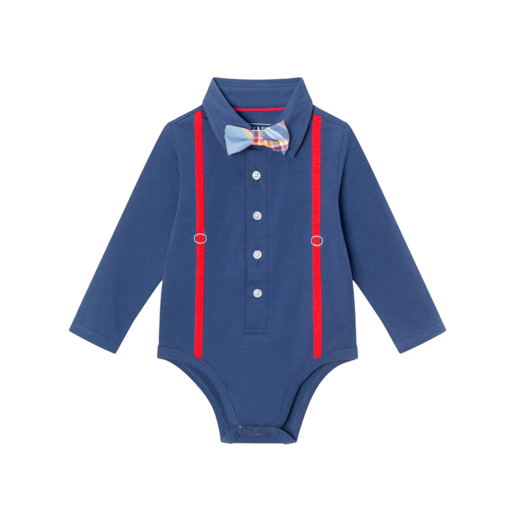 Infant 2-Piece Suspender Shirtzie® & Faux Denim Terry Pant Set | Navy - Andy & Evan