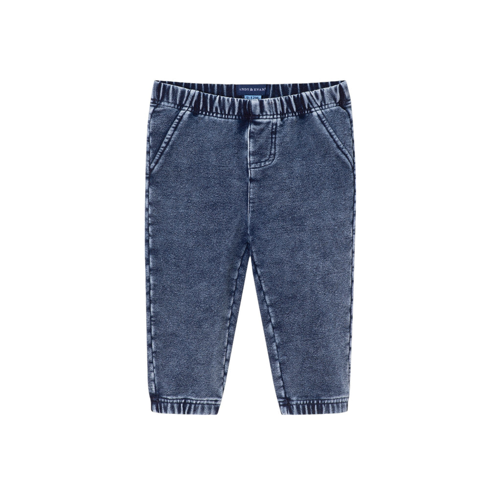 Infant 2-Piece Suspender Shirtzie® & Faux Denim Terry Pant Set | Navy - Andy & Evan