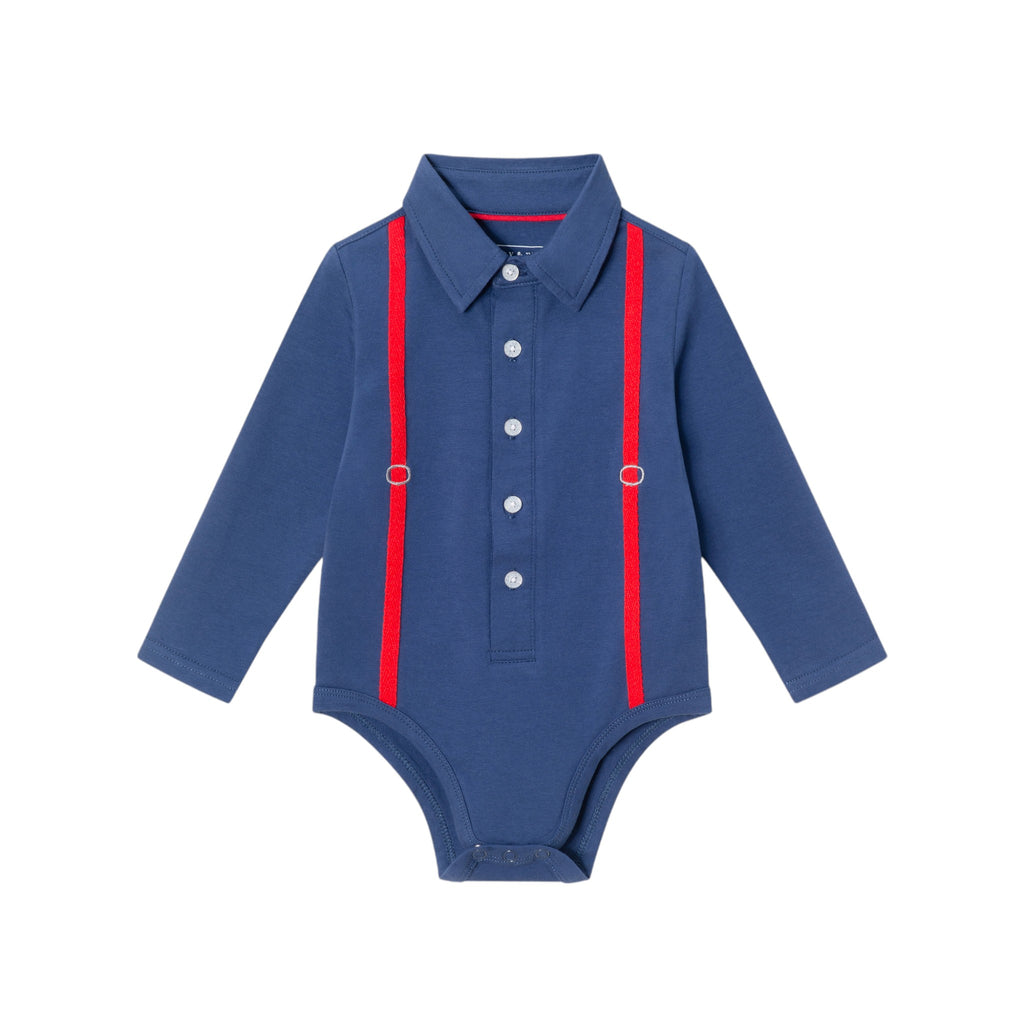 Infant 2-Piece Suspender Shirtzie® & Faux Denim Terry Pant Set | Navy - Andy & Evan