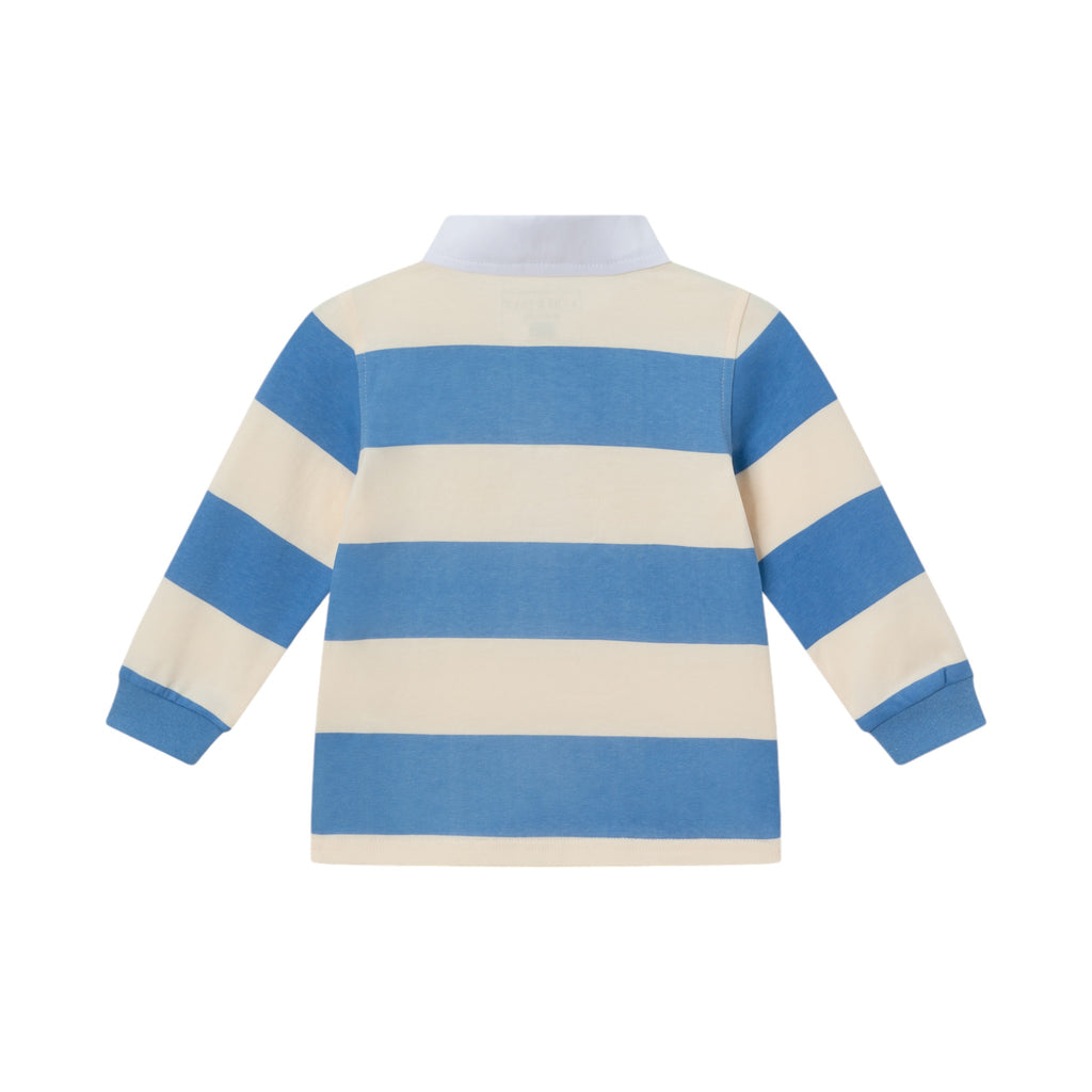 Infant 2-Piece Rugby Shirt & Soft Pique Pant Set | Blue Cream Striped - Andy & Evan