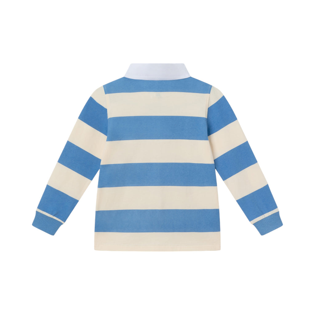 Kids Rugby Shirt & Pique Pant Set | Blue Cream Striped - Andy & Evan