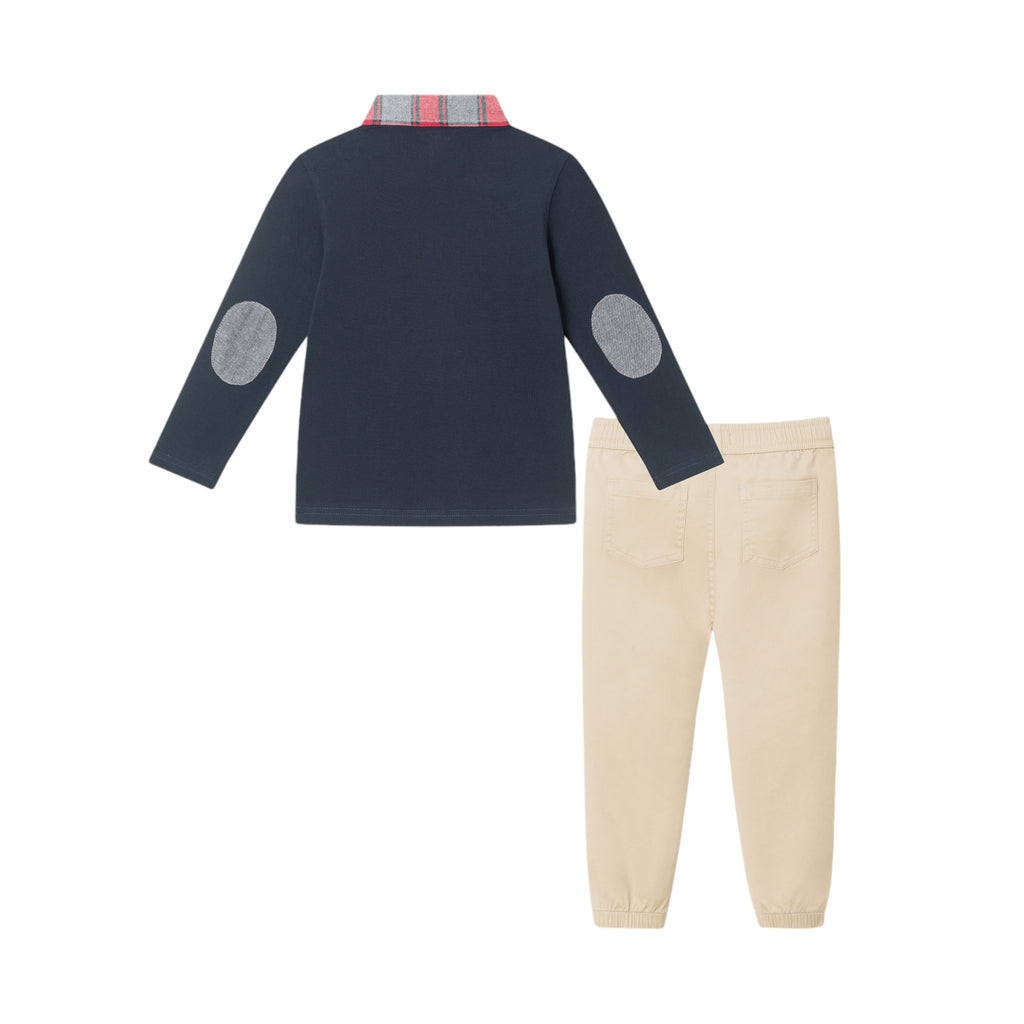 Kids (2-8) Polo & Cognac Cord Pants Set | Navy Holiday - Andy & Evan