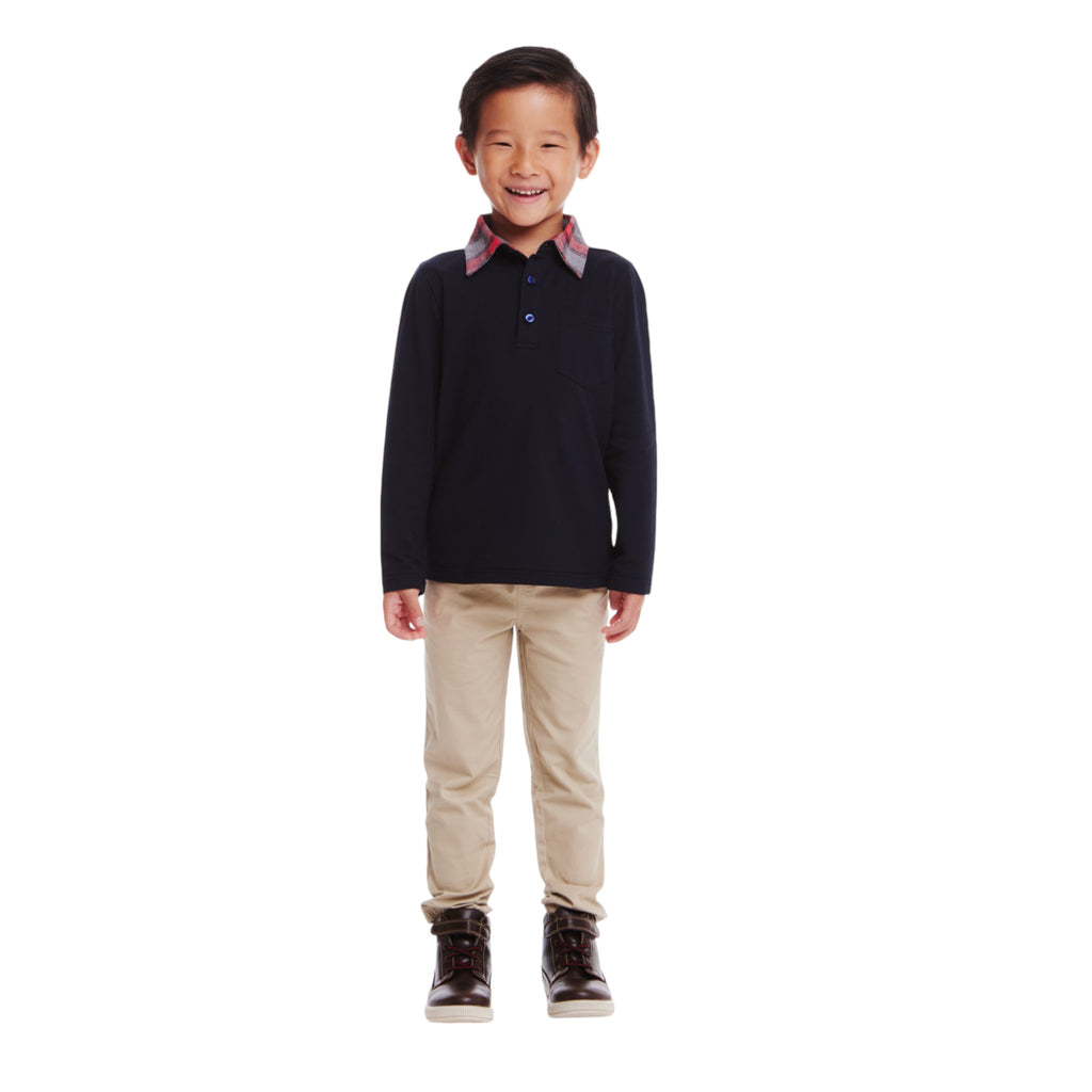 Kids (2-8) Polo & Cognac Cord Pants Set | Navy Holiday - Andy & Evan