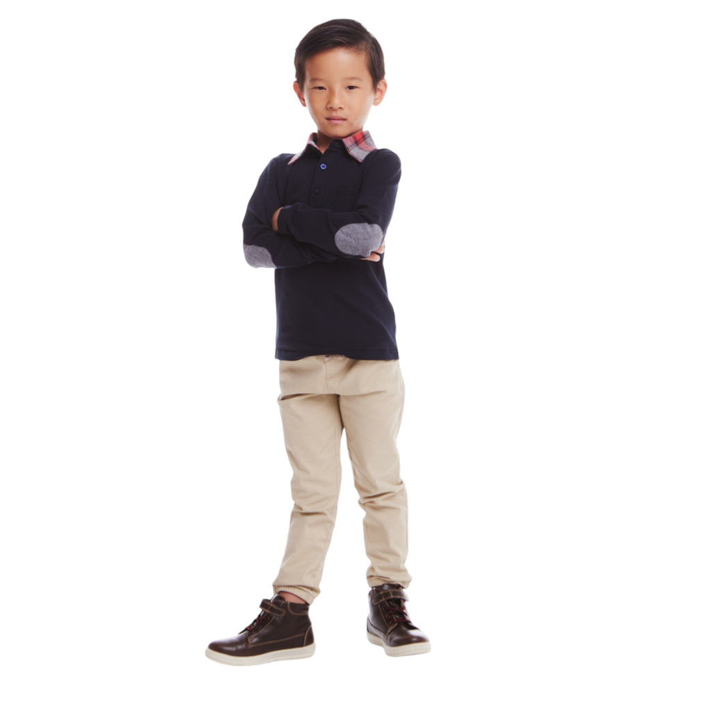 Kids (2-8) Polo & Cognac Cord Pants Set | Navy Holiday - Andy & Evan