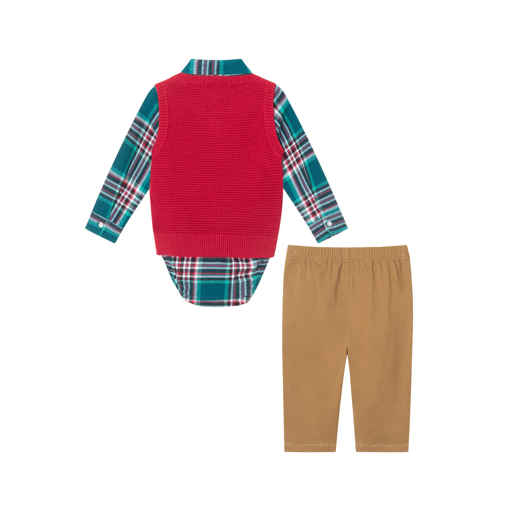 Infant 4-Piece Buttondown & Sweater Vest Set | Checkered Maroon - Andy & Evan