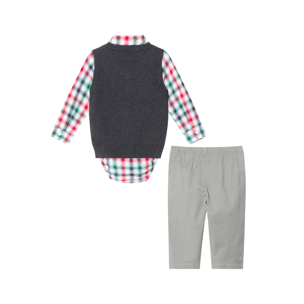 Infant 4-Piece Sweater Vest Set | Charcoal White Plaid - Andy & Evan