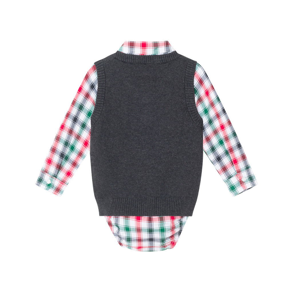 Infant 4-Piece Sweater Vest Set | Charcoal White Plaid - Andy & Evan