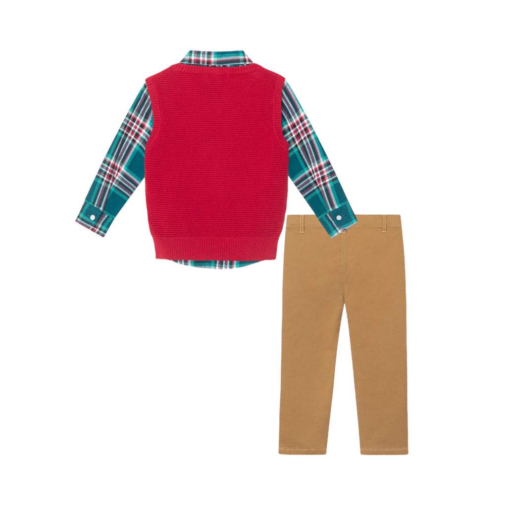 Kids (2-4) Buttondown & Sweater Vest Set | Festive Plaid - Andy & Evan