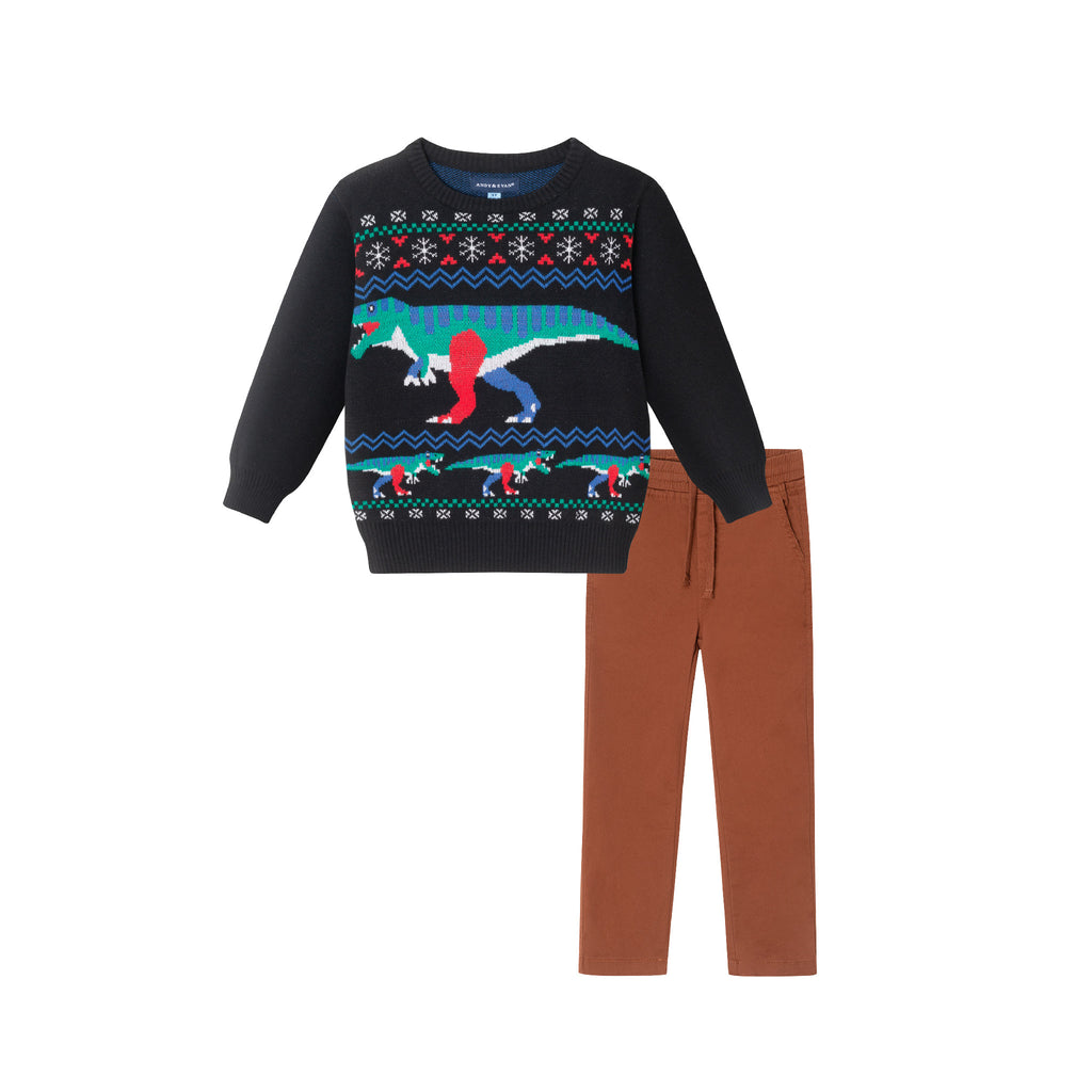 Sweater Set | Festive Dinosaur - Andy & Evan