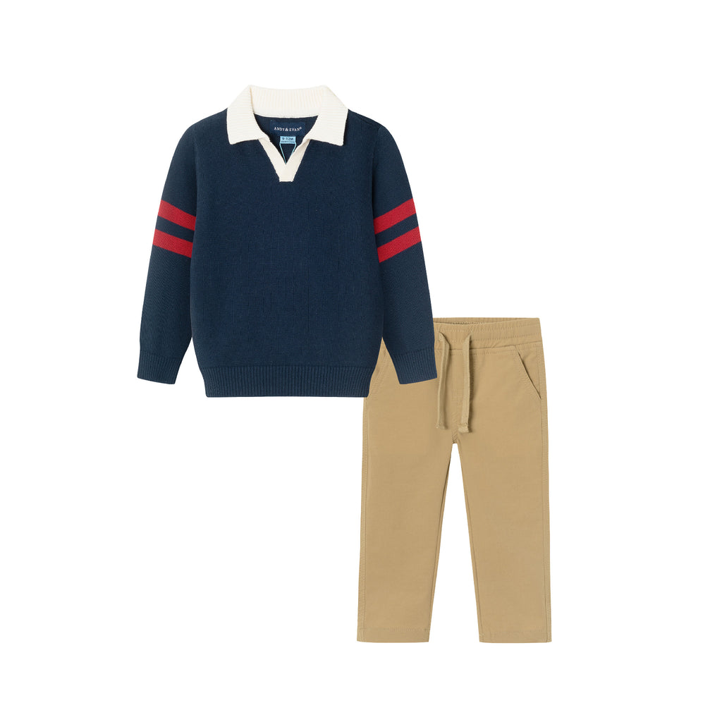 Infant 2-Piece Collared Sweater & Hybrid Pant | Navy & Cognac - Andy & Evan