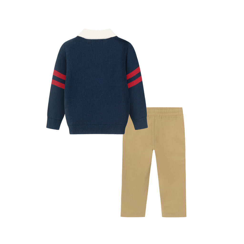 Infant 2-Piece Collared Sweater & Hybrid Pant | Navy & Cognac - Andy & Evan