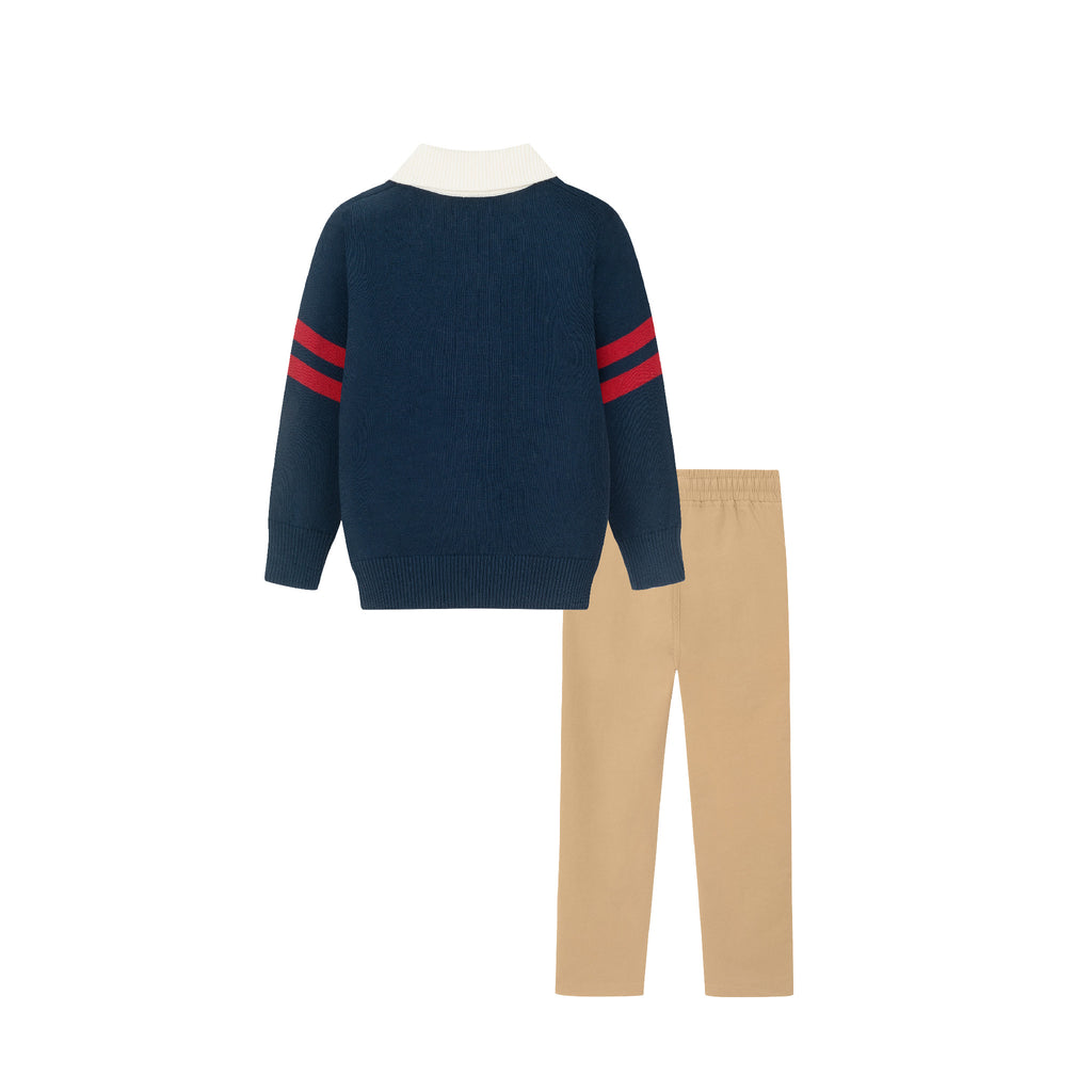 Kids Collared Sweater & Hybrid Pant | Navy & Cognac - Andy & Evan