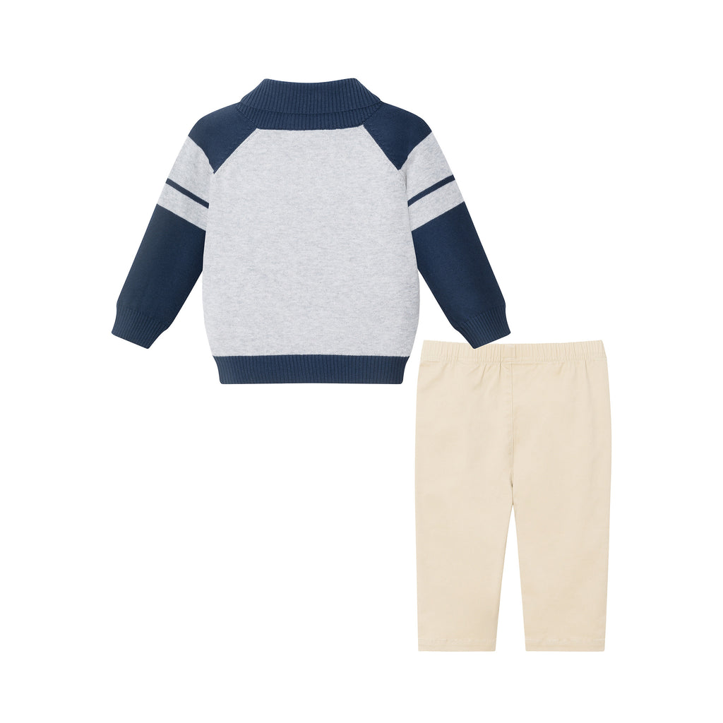 Infant Shawl Cardigan & Pant Set | Navy/Heather Grey - Andy & Evan