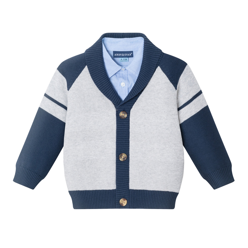 Infant Shawl Cardigan & Pant Set | Navy/Heather Grey - Andy & Evan