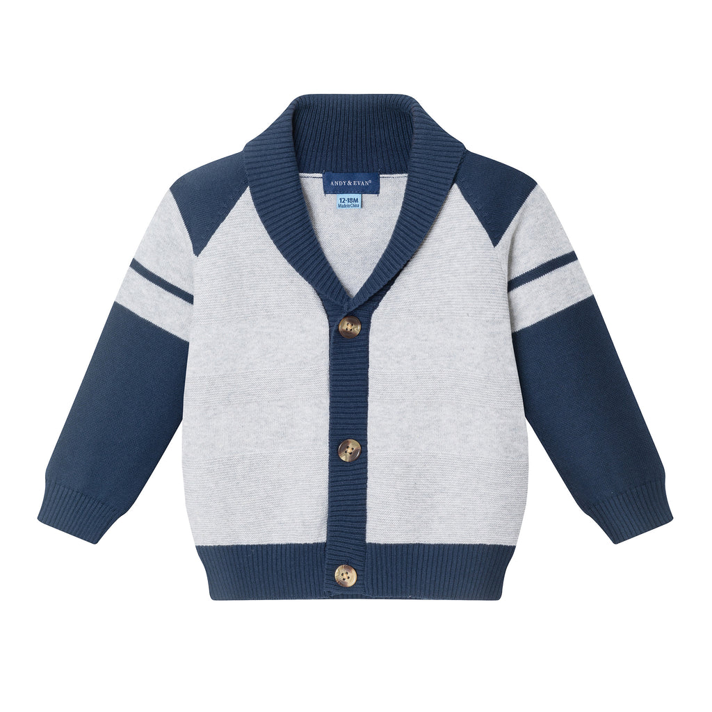 Infant Shawl Cardigan & Pant Set | Navy/Heather Grey - Andy & Evan