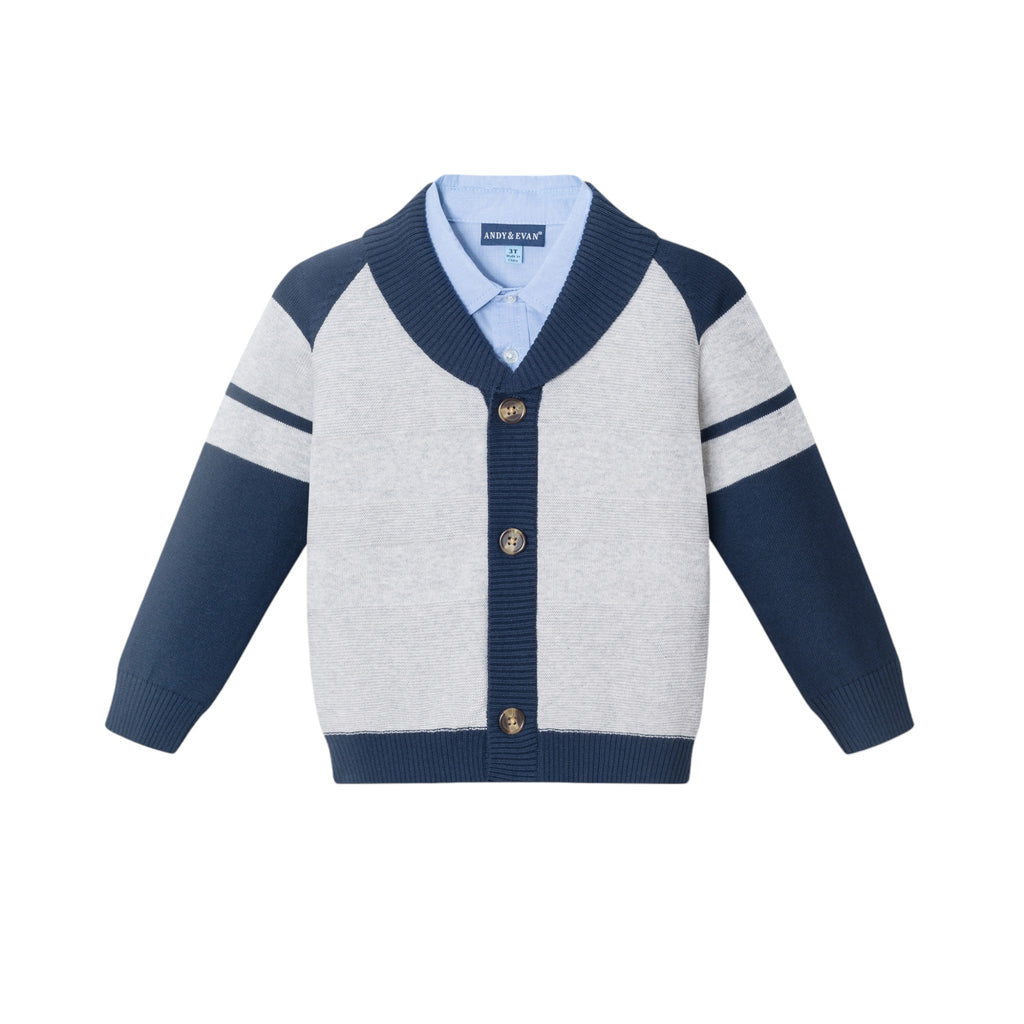 Kids Shawl Cardigan & Pant Set | Navy Heather Grey - Andy & Evan