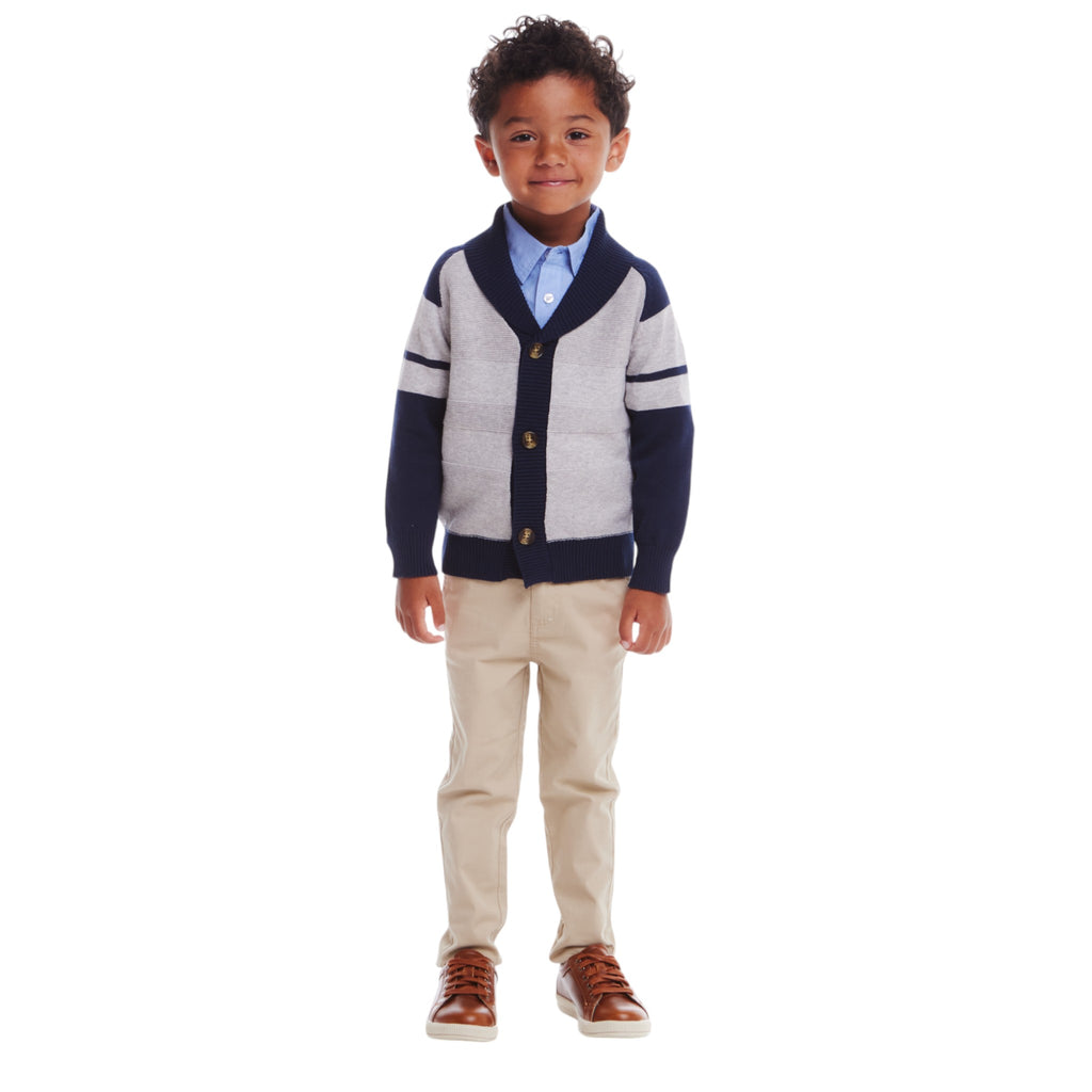 Kids Shawl Cardigan & Pant Set | Navy Heather Grey - Andy & Evan