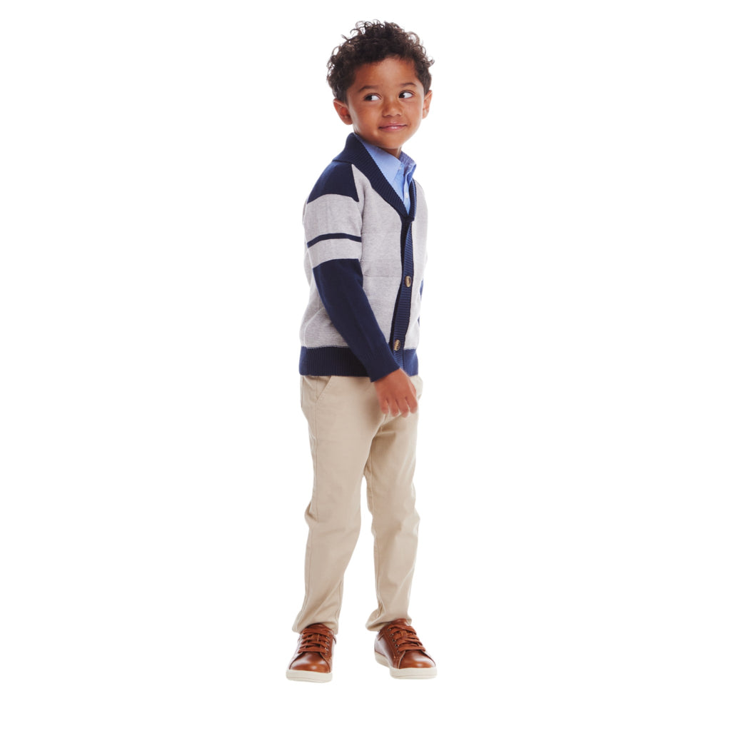 Kids Shawl Cardigan & Pant Set | Navy Heather Grey - Andy & Evan