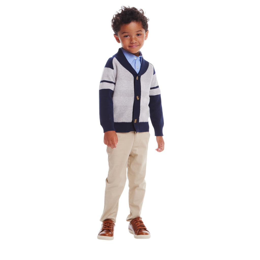 Kids Shawl Cardigan & Pant Set | Navy Heather Grey - Andy & Evan