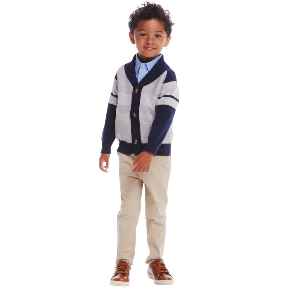 Kids Shawl Cardigan & Pant Set | Navy Heather Grey - Andy & Evan