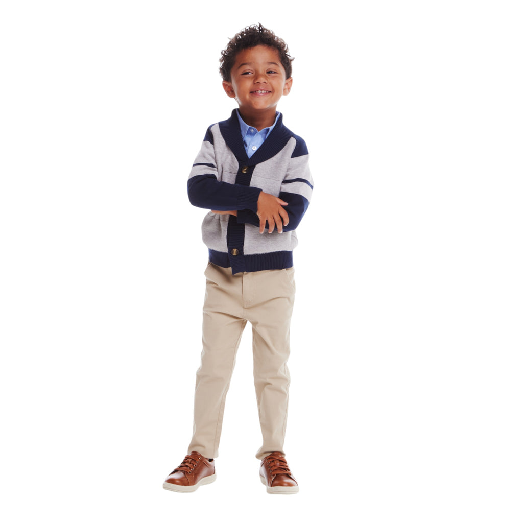 Kids Shawl Cardigan & Pant Set | Navy Heather Grey - Andy & Evan