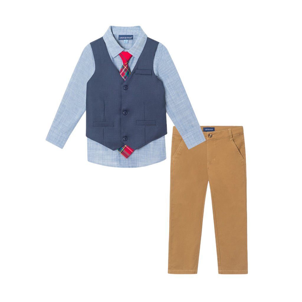 Kids 4-Piece Vest & Rust Pant Set | Holiday Hipster - Andy & Evan