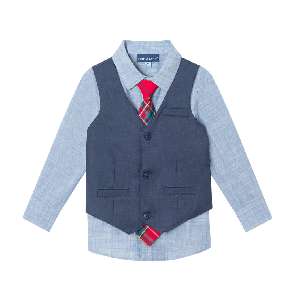 Kids 4-Piece Vest & Rust Pant Set | Holiday Hipster - Andy & Evan