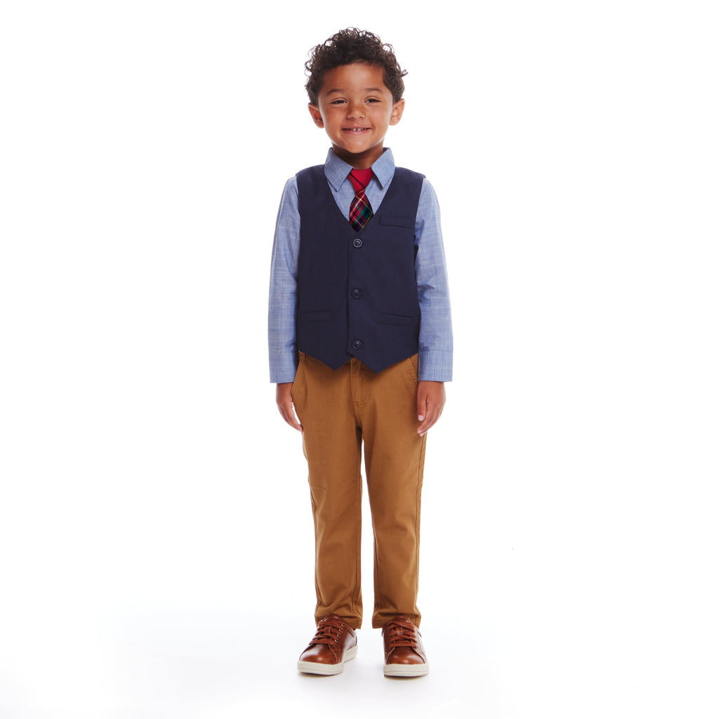 Kids 4-Piece Vest & Rust Pant Set | Holiday Hipster - Andy & Evan