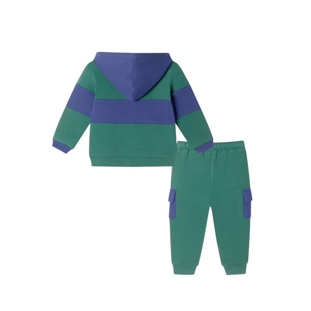 Infant Color Blocked Terry Hoodie & Pant Set | Navy & Green - Andy & Evan